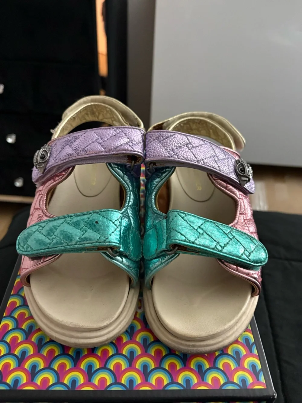 Kurt Geiger Metallic Pink Purple and Teal Girls Sandals - Picture 10 of 10